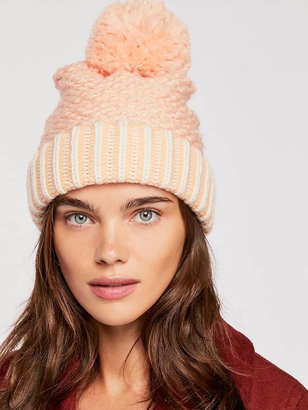 Free People River Locks Knubby Pom Beanie In Peach